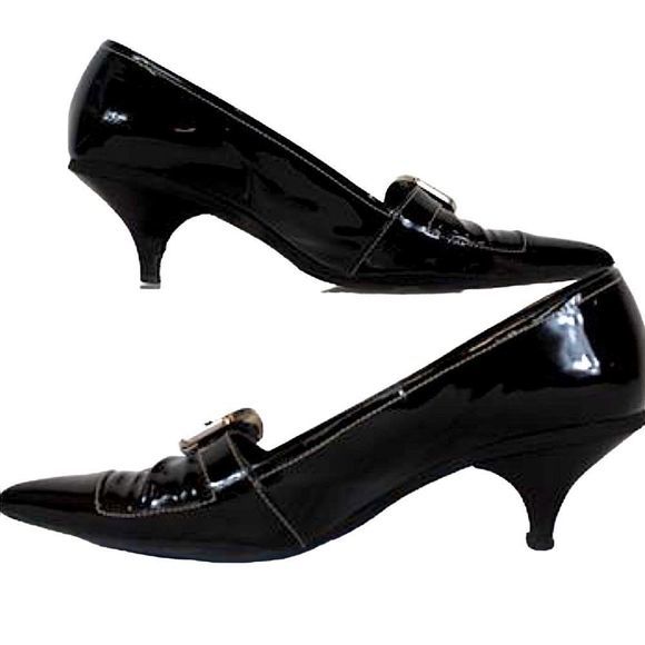 VNTG Prada Vernice Black Patent Leather Kitten Heels  IOB — SZ US 6 / EU 36 - Picture 12 of 13